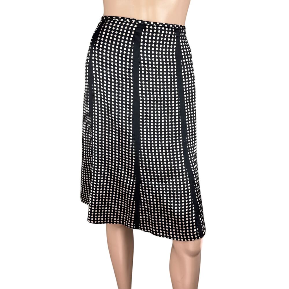 Lillie Rubin Women Black Cream Polka Dot Silk Knee Length A-Line Skirt Size 6